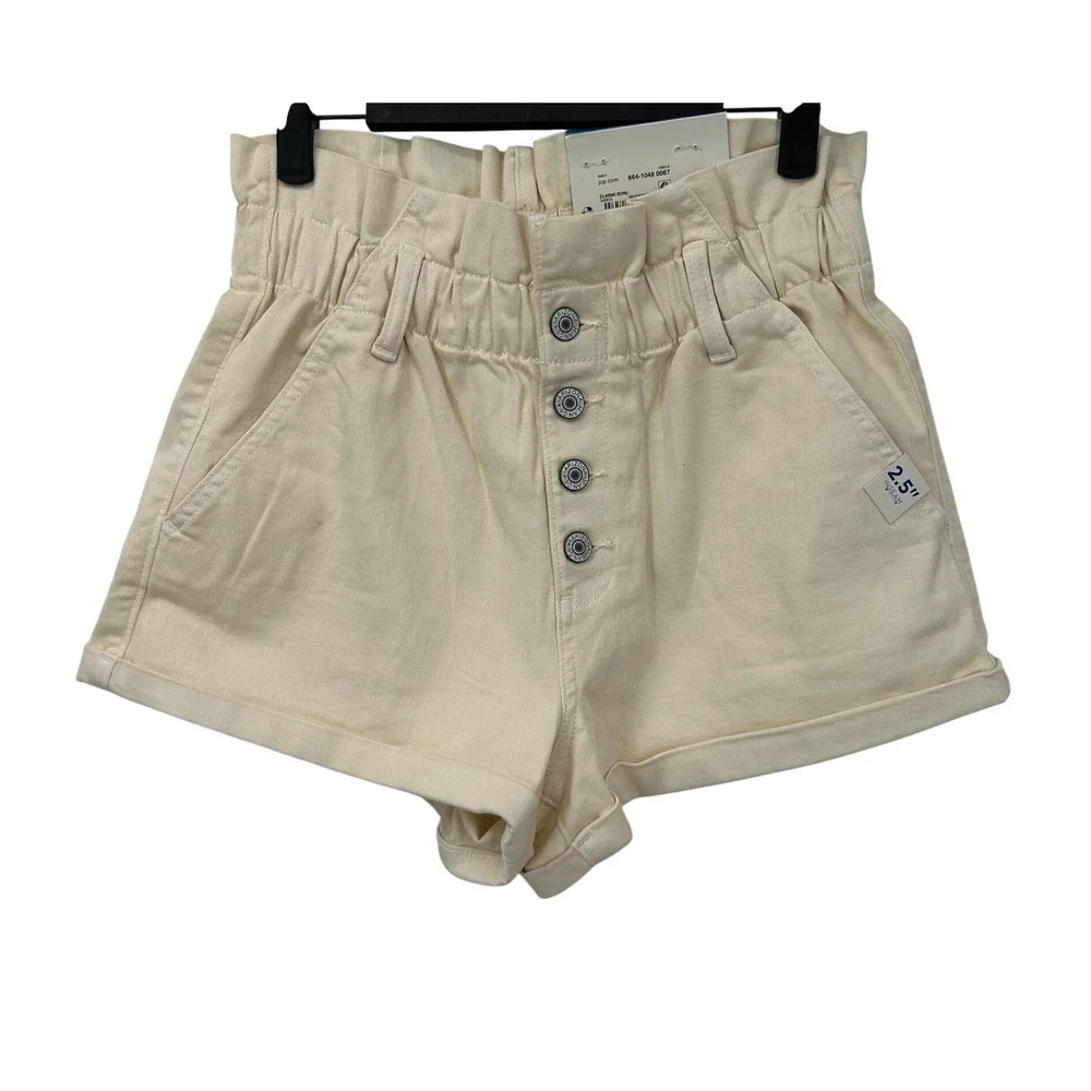 Arizona Jean Co Mom Shorts Womens 7 Classic Ecru High Rise Paperbag Button Fly - Picture 2 of 6